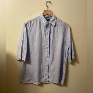 Ralph Lauren, short sleeve, blue linen  button, down shirt, size large